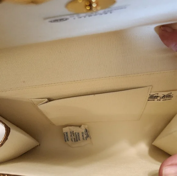 Vintage 1980's Bronze Gold Metallic Snakeskin Clutch/ Shoulder Bag EUC - Picture 8 of 11